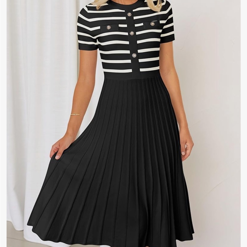 Short Sleeve Knit Striped Midi Dress